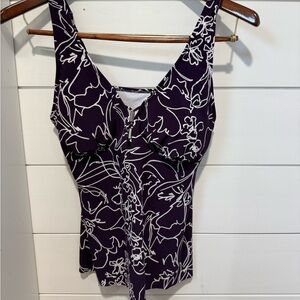 Aqua Green Purple and White Floral One-Piece Swimsuit